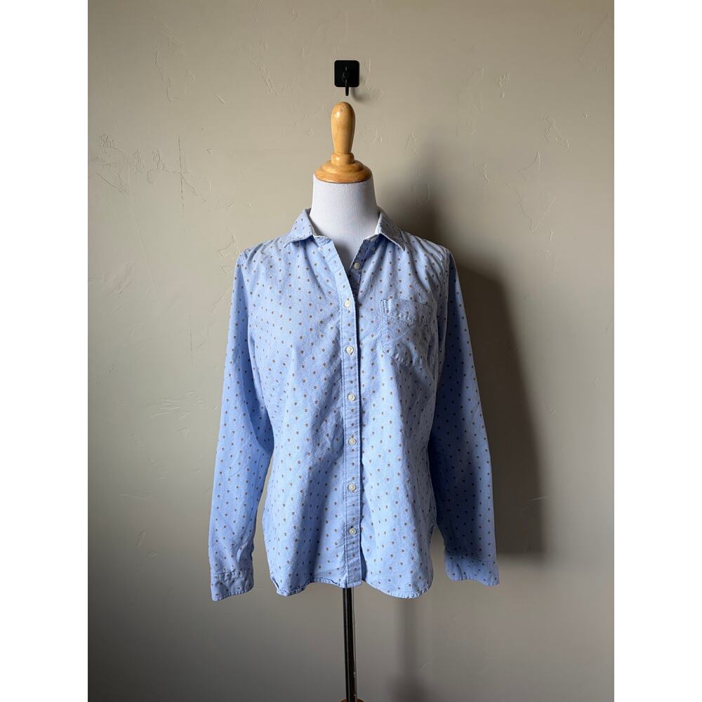 Womens 100% Cotton Button Down Casual Blue Floral Dress Shirt Sz L Career Office - Picture 5 of 9